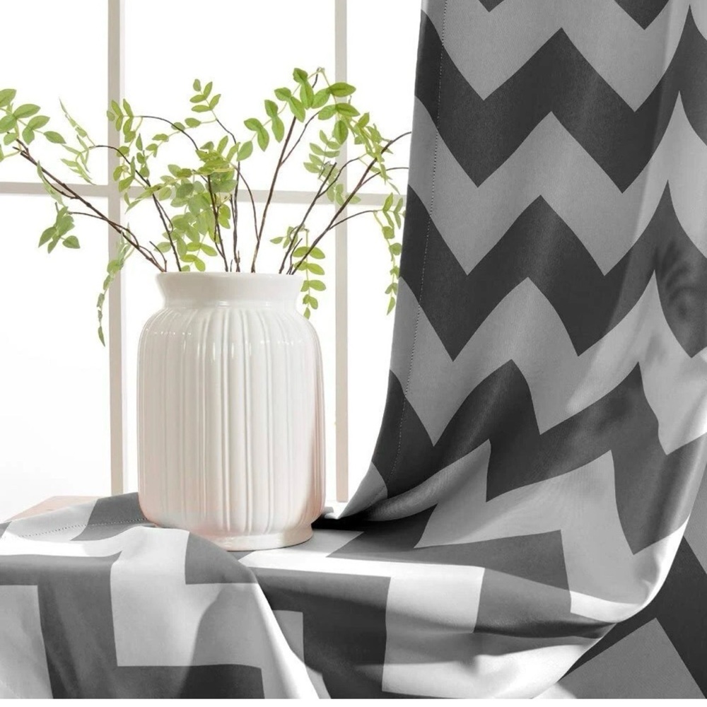 Chevron Curtain Panel Pair Gray White 28x84 Modern Geometric Panels